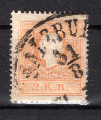 Rakousko - Mi. 10 IId, tmavě oranžová 2 Kr, Franz Josef, razítko Salzburg