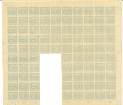 10, PA (100), Hradčany, nekompletní arch s počítadly (bez 10 ks), modrá 25 h