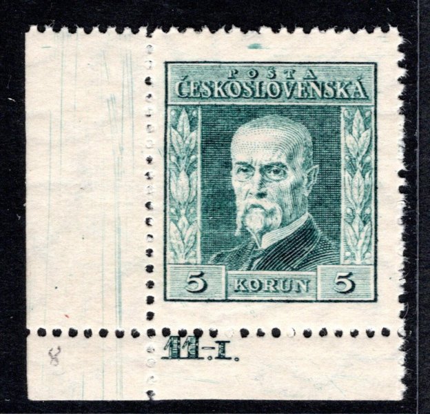 193, P 8, typ I, TGM, zelená 5 Kč , rohová s DČ 11.-I. , zk. Gi