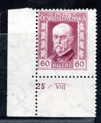 189 A, P2, neotypie, TGM, rohová známka s DČ- 25/VIII, fialová 60 h