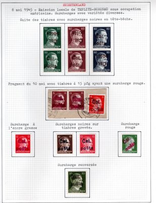 Teplice - sestava protichůdných párů - přetisk na známkách A.H. + vady přetisku