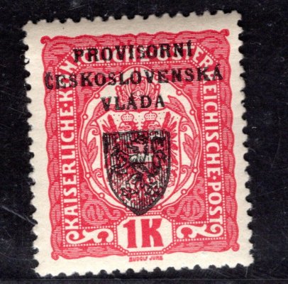 RV 15,  I. Pražský přetisk, červená 1 K, zk. Gilbert,Vrba