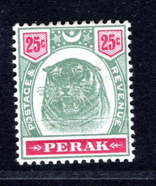 Malay - Perak,  Sg. 73,hlava tygra,  katalog 225 Liber, hledaná známka, lehký lom