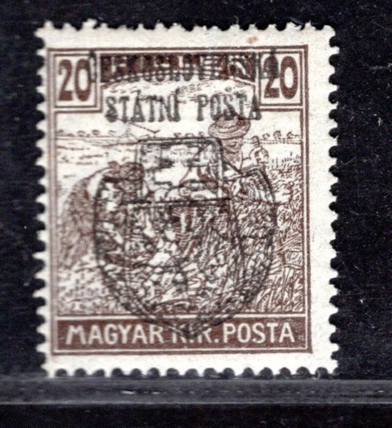 RV ZT, Skalický přetisk, II. náklad, přetisk na ženci,  hnědá 20 f (MAGYAR POSTA), zk. Gilbert, hledané