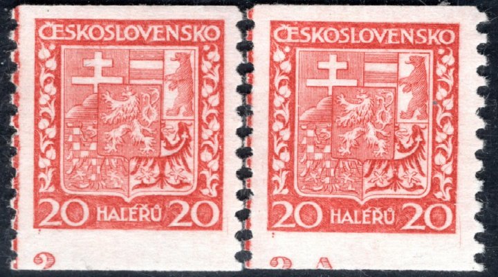 250 A, státní znak, svitkové známky s částí  DČ 2 + 2 A, červená 20 h