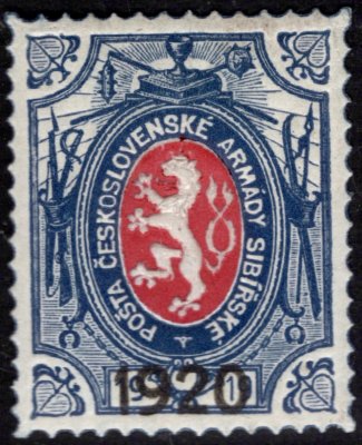 PP 6, malá šavle, lvíček, přítisk 1920, 1 R modrá