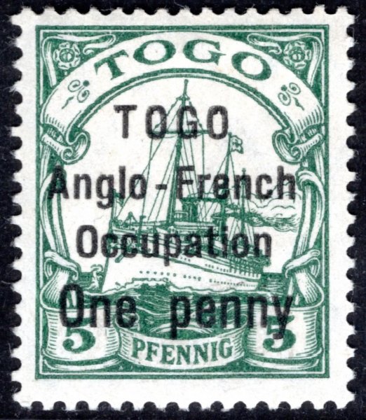 Togo - Mi. 15 II, (vzdálenost 2 mm) Britská okupace, zelená 5 Pfg