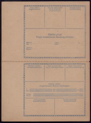 CDP 1B; kompletní dobírková poštovní průvodka s natištěnou známkou 10 h modrá, česko-německý text, nepoužitá v bezvadné kvalitě, Pofis 3.000 Kč