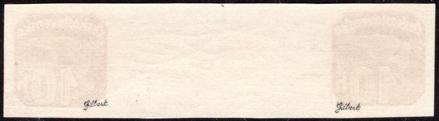 ANV 18- Mv, vodorovné dvouznámkové nezoubkované meziarší z aršíků, novinový 1937, 10h + 10h červenohnědá, zk. Gilbert a atest Vrba, Nepřeložené meziarší s původním lepem, vzácné a hledané