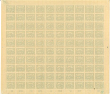 10 A,  PA (100), kompletní tiskový arch s počítadly, tisková deska I, modrá 25 h, otisky hřebíčků, zkoušeno Vrba