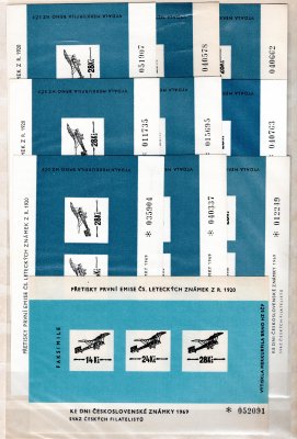 Faksimile Přetisku na letecké známky první emise, 9 x oficiální tisk + soukromý dotisk 