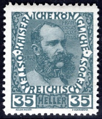 149 ZT, 35 halířů, Franc Josef emise 1908, zkusmý tisk s řádkovou perforací 12 1/2 místo hřebenové 