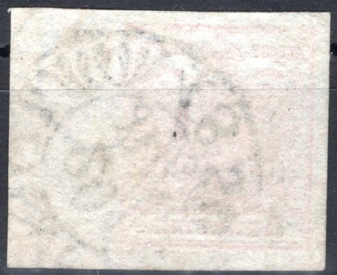 3; 3 kr, ruční papír, typ Ia, rumělkově červená, s pravým okrajem 10,5 mm a velkou částí průsvitky, raz. Triest, 20. JUN. 1850, hledané rané použití, působivý vybraný kus, katalog zhruba € 250.-