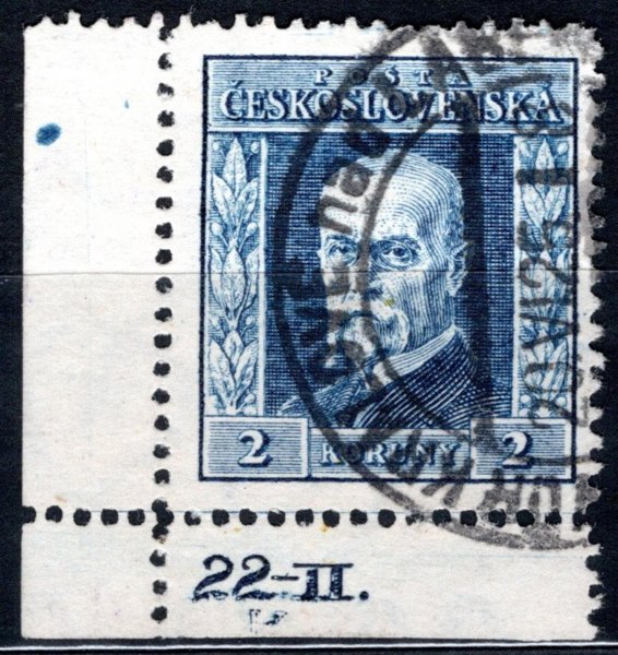 191 B, 2 Koruna modrá typ I - široký formát, P 6, levý rohový kus s Dč 22.II.