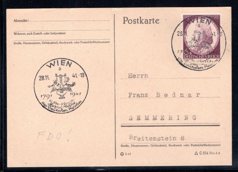 Německo, Karta se zn.Mi.810, raz.WIEN 28.11.41 - FDC - 150€, hledané 