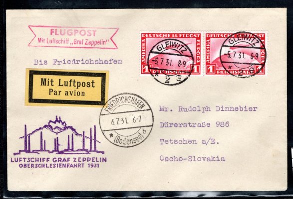 Oberschlesienfahrt 1931-2x Mi 455 raz. GLEWITZ 5.7.31,Sie 115 Ba, dekorativní obálka