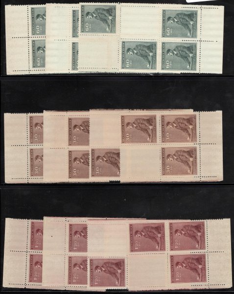 74 - 79, 1942 kompletní série v miniatuře rohové ve 4-blocích 