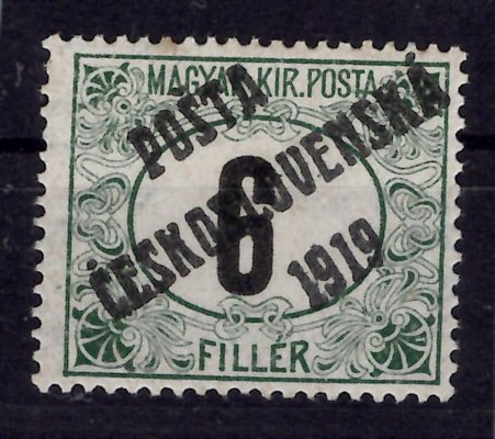 6 f černé číslo, 1908/ 1909 Průsvitka Py typ II, dokonalý exemplář v luxusní kvalitě,  hezky centrovaný přetisk. Zkoušeno Vrba, Lešetický 