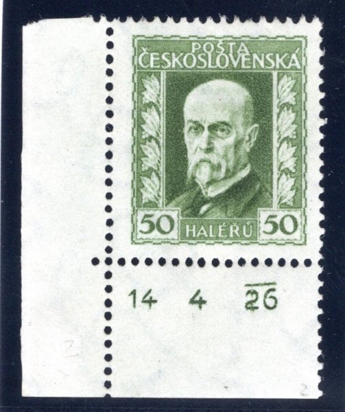 188 A, P 2, neotypie, TGM, rohová s DČ 14 4 26, zelená 50 h