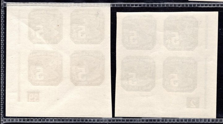  NV 2, Novinové 5 h modrá, levý a pravý dolní rohový čtyřblok s DČ 2-39, rám úzký