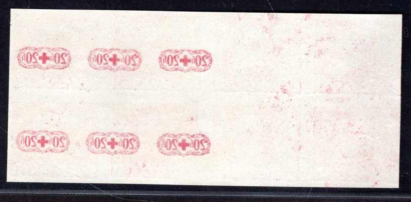  ZT, Červený kříž, 8blok, přetisk C na známce Hradčany 40 h oranžová (č. 14) na 4 známkách + obtisky přetisků, dekorativní