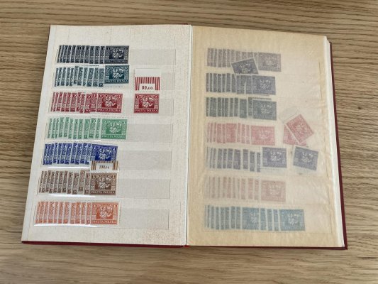  Polsko, skladová zásoba v červeném albu A5, obsahuje 118, 119, 123-29 Oberschlesien, Reguläre Ausgabe Mi. 1-16 (min. 10x), Mi. 17-20 (min.11x), SO 1920, Mi. 1-10 + Litva Środkowa, velmi vysoký katalogový záznam, dobrá kvalita