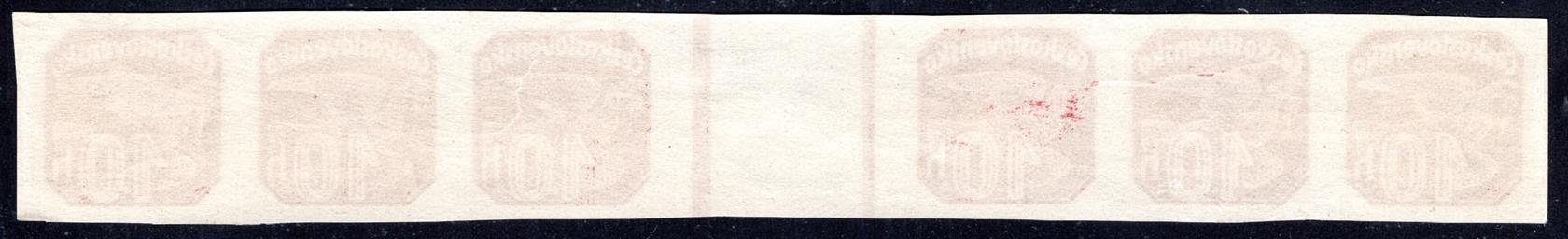  NV18 Mv, Novinové 1937, 10 h červená, 6známkové nepřeložené vodorovné meziarší