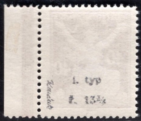  154 B, Osvobozená republika 40 h hnědá, typ I, ŘZ 13 ¾, krajová, zk. Karásek, hledaná známka