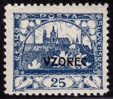  10 L VZ, 25 h modrá, přetisk VZOREC, ŘZ 10 ½, dvl, zk. Gilbert, vzácná známka