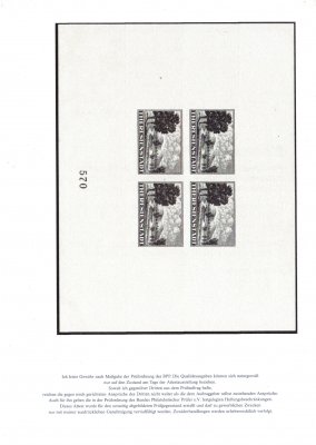  Pr A1b, Balíková připouštěcí známka Terezín, propagační aršík pro Červený kříž, číslo 570 v barvě černé, lehký flíček v rohu, atest Pfeiffer