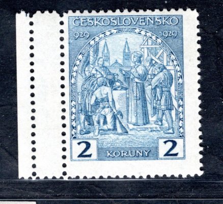 245, sv. Václav, krajová s dvojitou perforací na okraji - širší odstup, modrá 2 Kč