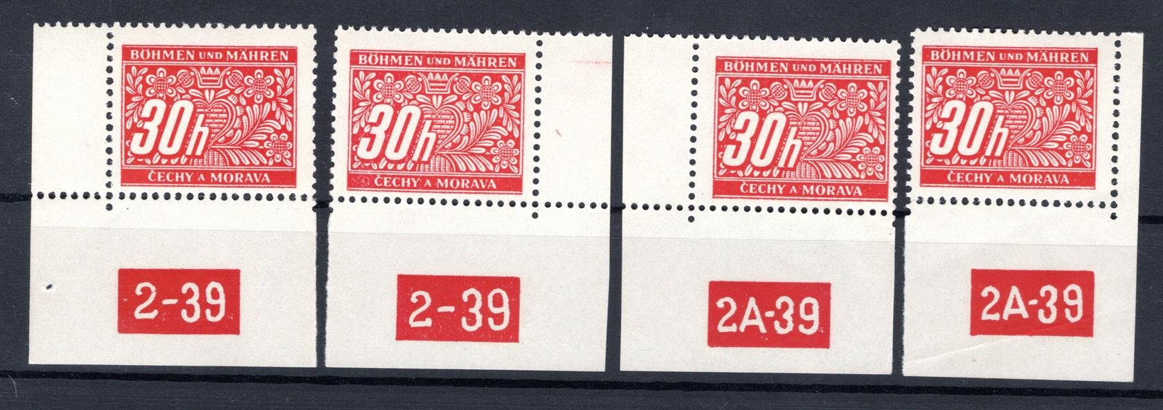 DL 4 ;  rohové známky s  2 - 39 Lx, 2 - 39 Px, 2 A - 39 Lx, 2 A - 39 Py