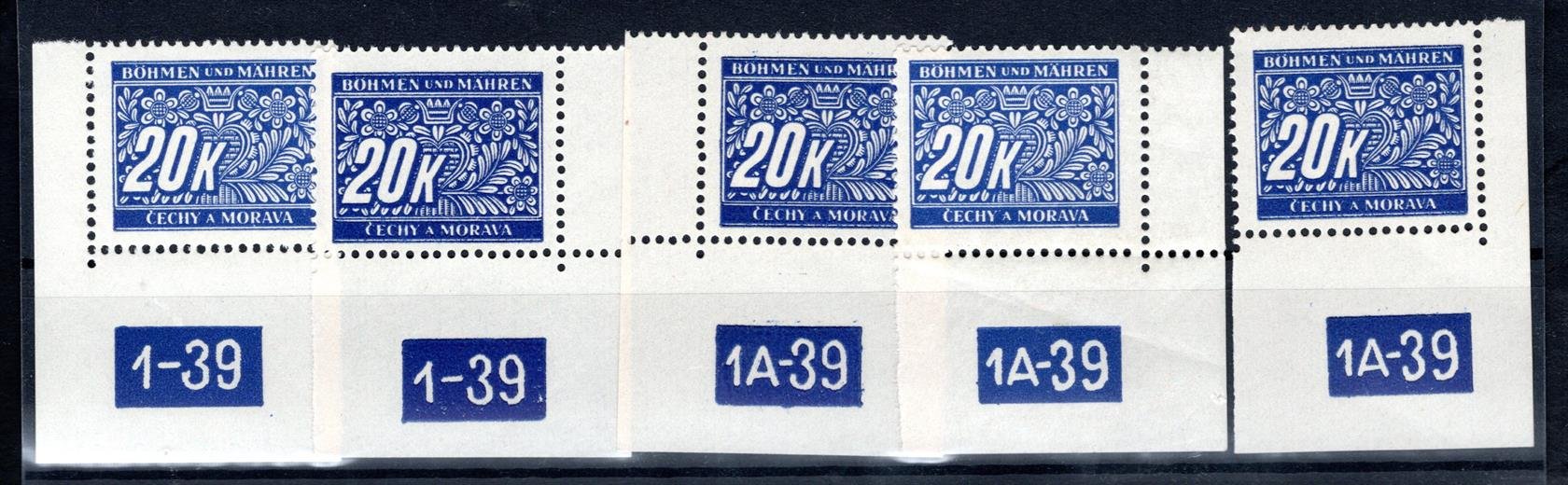 DL 14 ; rohové známky s 1 - 39 Ly, 1 - 39 Px, 1A - 39 Lx, 1A - 39 Px, 1A - 39 Ly