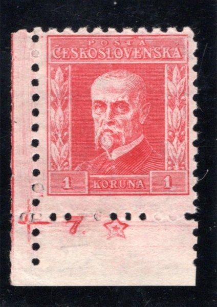 199x, P 7, typ IV, TGM, červená 1 Kč,rohová s DČ 7 *, dvl