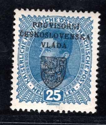 RV 8 ,  I. Pražský přetisk, modrá 25  h, zk.Vrba