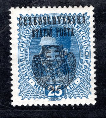 RV 29, II. Pražský přetisk, modrá 25 h, zk. Vrba