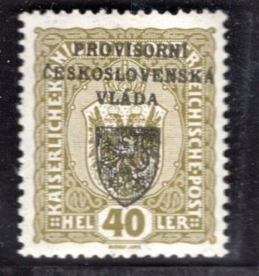 RV 10,  I. Pražský přetisk, olivová 40 h, zk. Gilbert  Vrba