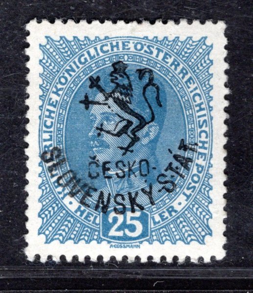RV 92, Hornerův přetisk (Budějovické vydání),  Karel, modrá 25 h, nový lep,  zk. Vrba