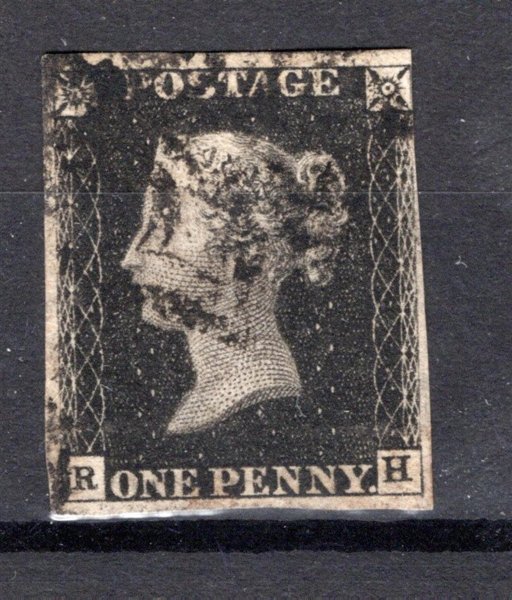 1 Sg ; 1 Black penny písmena R-H - černé razítko , TD IV 