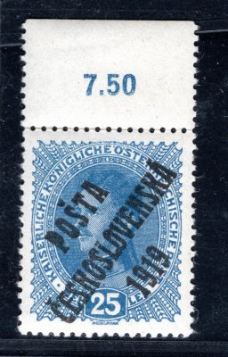 40, typ II, krajový kus s horním počítadlem, Karel, modrá 25 h