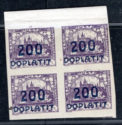 DL 28, doplatní, krajový 4 blok, 200/400, modrofialová, v okraji ohyb