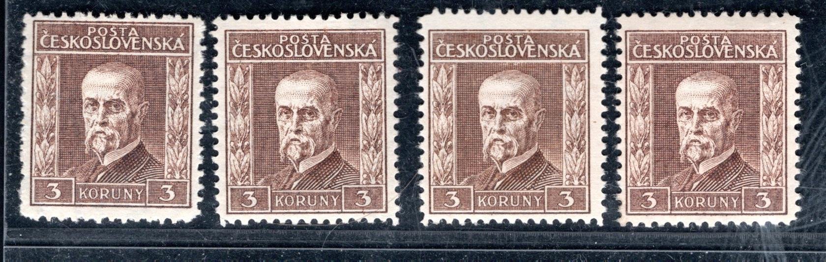 198, P 5-8, typ III, TGM, hnědá 3 Kč, kompletní sestava vodorovných průsvitek