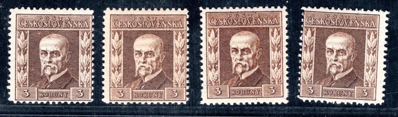 196, P 5-8, typ II, TGM, hnědá 3 Kč, kompletní sestava vodorovných průsvitek, 2x zkoušeno