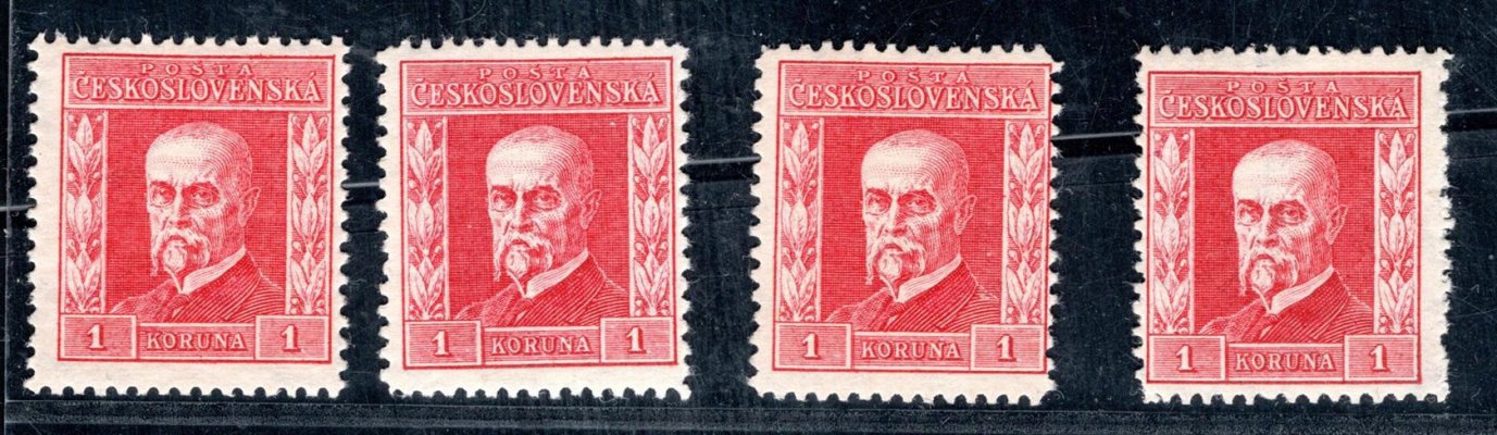 197, P 5-8, typ III, TGM, červená 1 Kč, kompletní sestava vodorovných průsvitek, 2x zkoušeno