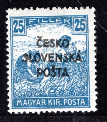 RV 143, Šrobárův přetisk, ženci, 2.náklad, modrá 25 f, zk. Mrňák