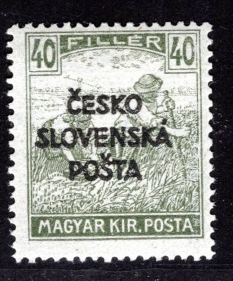 RV 145, Šrobárův přetisk, ženci, zelená 40 f, zk. Gilbert