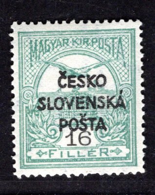 RV 135, Šrobárův přetisk, Turul, modrozelená 16 f, zk. Gilbert