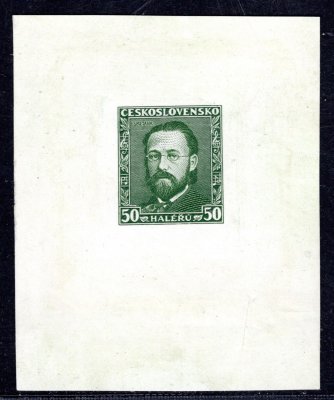 275 ZT, Smetana, otisk rytiny na lístku papíru, 50 h v barvě zelené, podklad prorytý