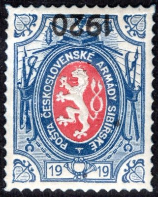 PP 6, malá šavle, převrácený přítisk 1920, modrá 1 R, zk. Mrňák - vzácné