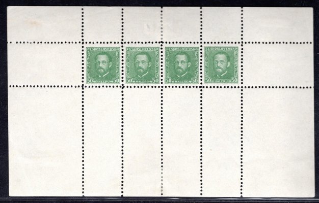 275 F, Krnovský padělěk, Smetana 50 h zelená, soutisk 4 známek v aršíkové úpravě, hledané